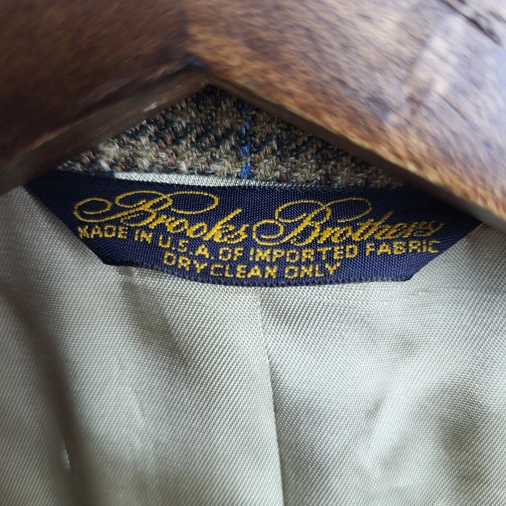 Brooks Brothers 42R Green Tan Houndstooth Wool‎ Sport Coat Menswear Blazer USA